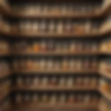 A neatly organized pantry shelf filled with jars of healthy snacks like seeds, dried fruits, and whole grain snacks.