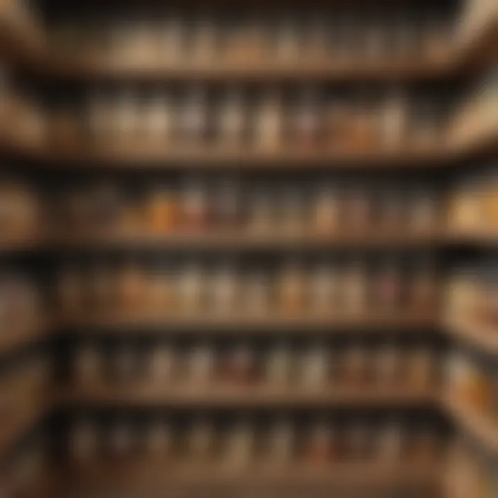 A neatly organized pantry shelf filled with jars of healthy snacks like seeds, dried fruits, and whole grain snacks.