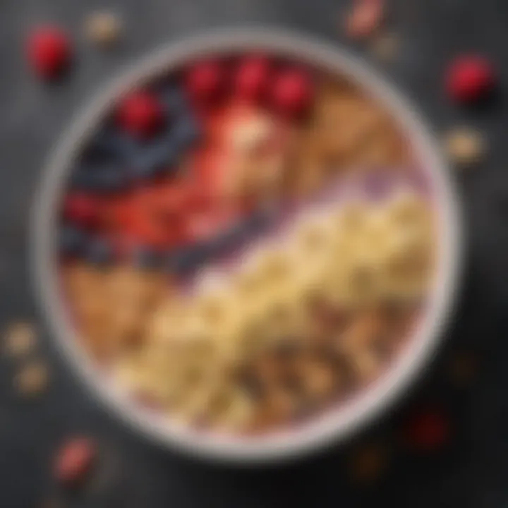 An enticing smoothie bowl topped with fresh berries, granola, and seeds, emphasizing a nutritious start to the day.