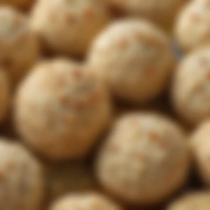 A close-up of fluffy matzo balls ready for soup