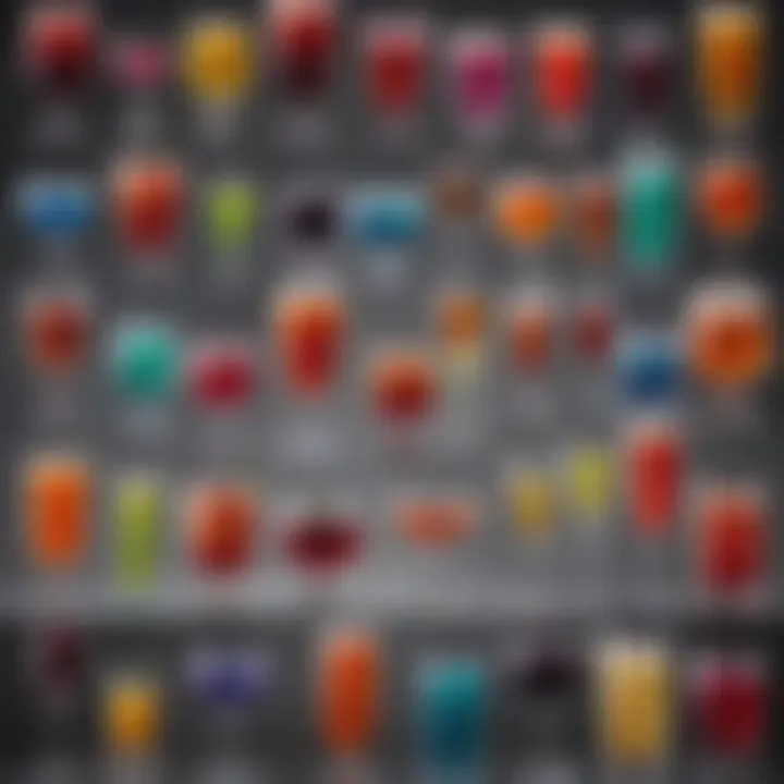 Creative glassware showcasing an array of colorful non-alcoholic beverages