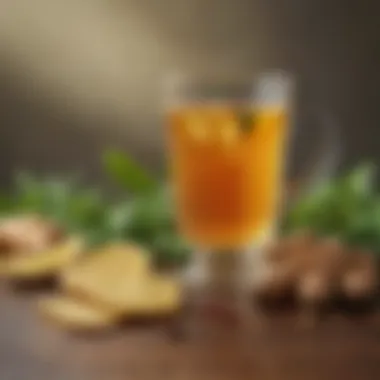 A close-up of fresh ginger and herbs used in various hot toddy variations.