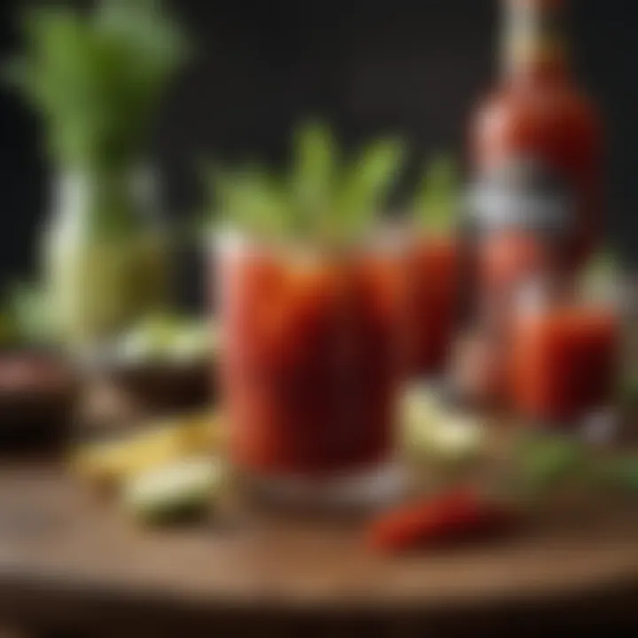 An array of garnishes like pickles, lemon wedges, and hot sauce to enhance the Bloody Mary experience