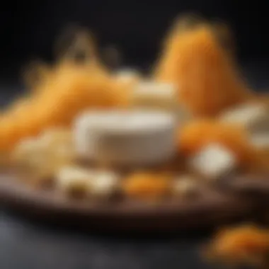 Artistic Display of Cheese Strings A beautifully arranged platter of cheese strings showcasing different textures.