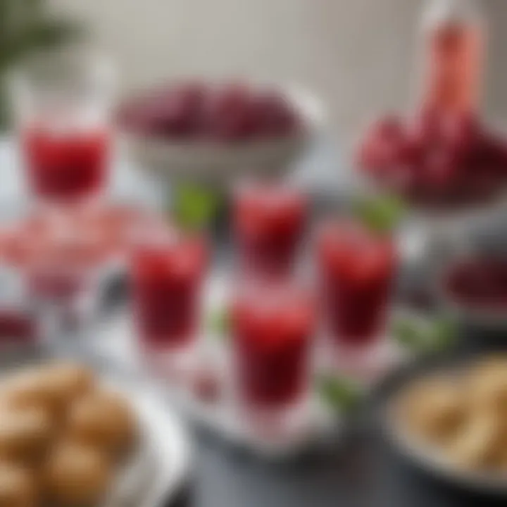 A beautifully arranged table featuring the cranberry seltzer alongside complementary appetizers