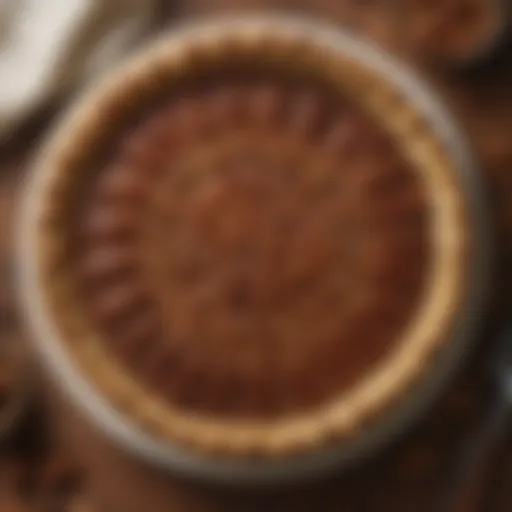 A beautifully arranged pecan pie showcasing its glossy filling and toasted nuts.