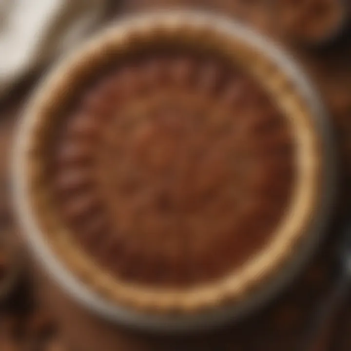 A beautifully arranged pecan pie showcasing its glossy filling and toasted nuts.
