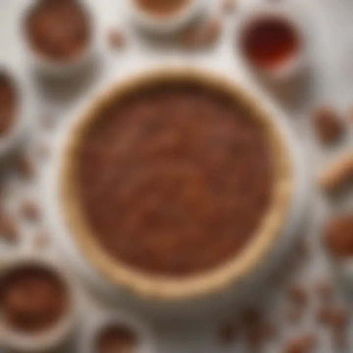 Ingredients laid out for pecan pie, including pecans, syrup, and spices.