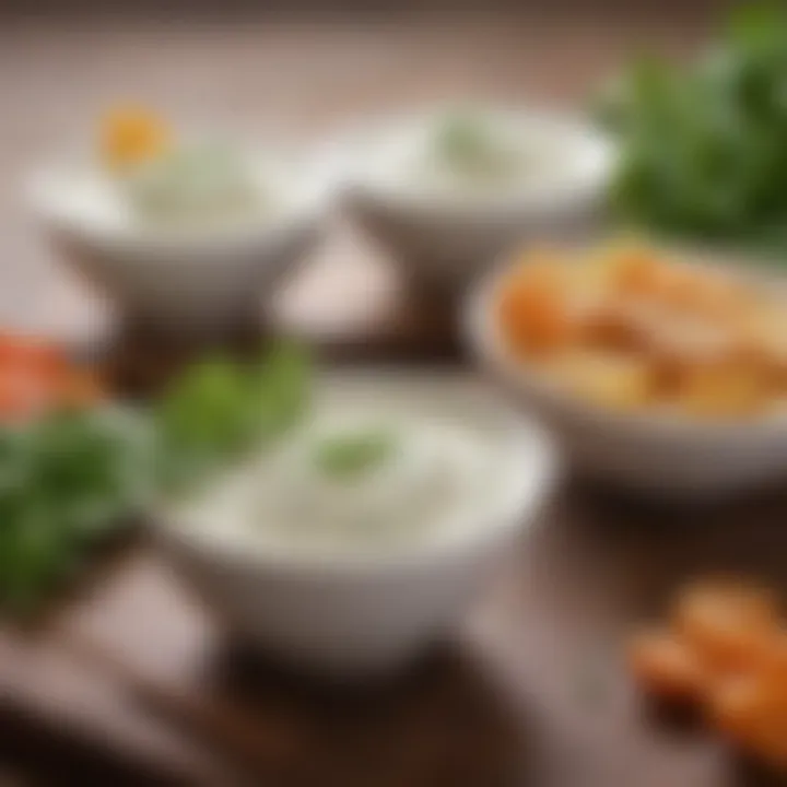 A variety of ranch dressing variations in small bowls