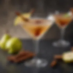 Elegant spiced pear martini garnished with a cinnamon stick and pear slice