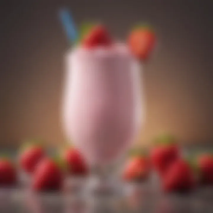 Fresh strawberries blended into a creamy milkshake topped with berries