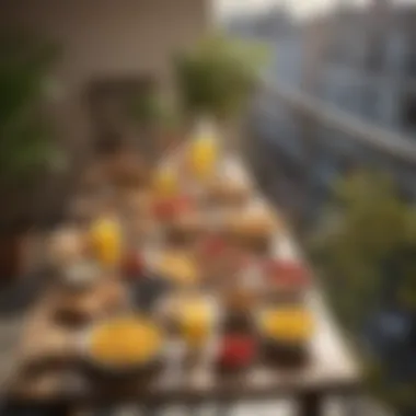 A sunlit balcony adorned with a delightful breakfast spread.