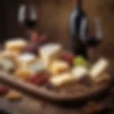 An elegantly arranged wine and cheese board featuring artisanal cheeses and fine wines.