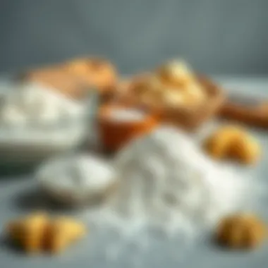 Ingredients laid out for making fortune cookies, including flour and sugar