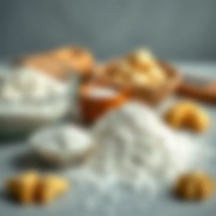 Ingredients laid out for making fortune cookies, including flour and sugar