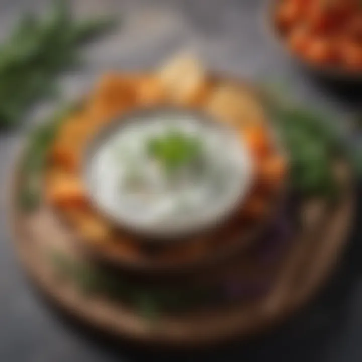 A savory dip made with fat-free Greek yogurt and herbs served in a rustic bowl