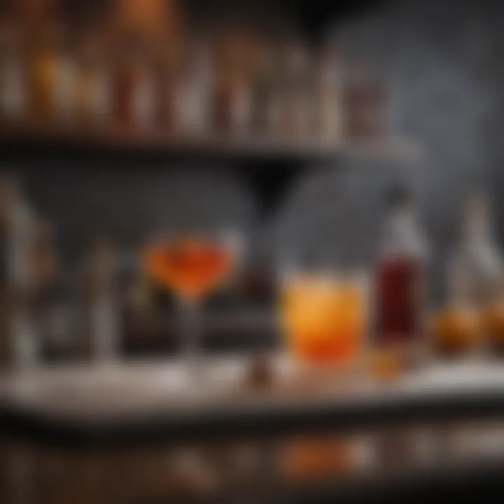 A sophisticated bar setup with tools and ingredients to create an Orange Bitters Old Fashioned.