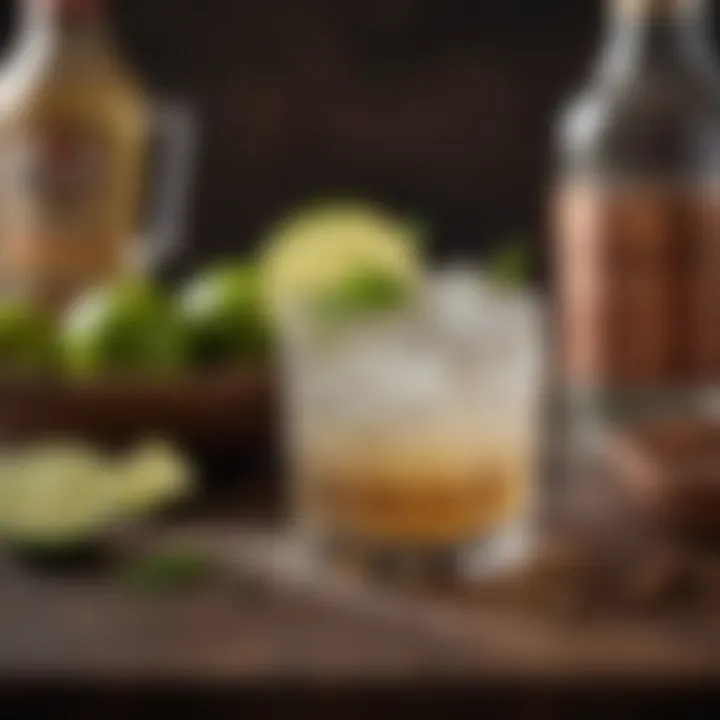 The essential ingredients for a Russian Mule, including vodka, ginger beer, and fresh lime.