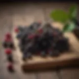 Elderberries on a wooden table