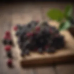 Elderberries on a wooden table