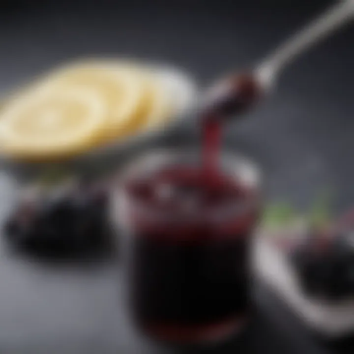 Close-up of elderberry syrup with a spoon