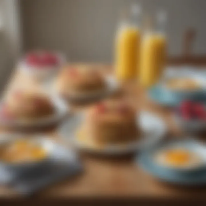 A vibrant breakfast table featuring almond flour pancakes, fruit, and a refreshing beverage