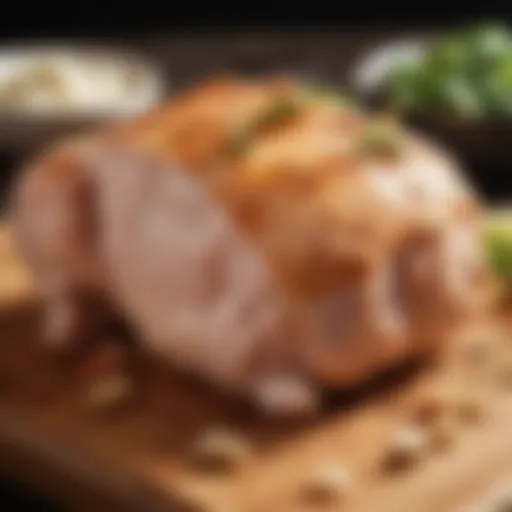 Fresh diced chicken breast on a wooden cutting board