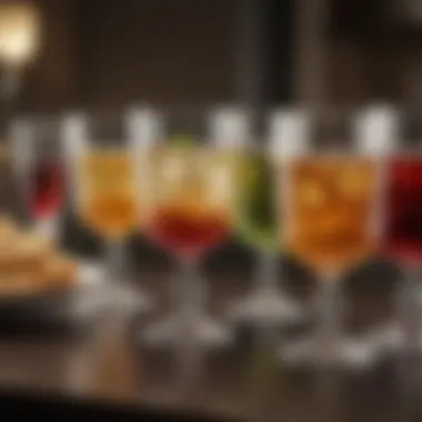 A visually striking set of glasses that enhance the dining atmosphere during a meal.