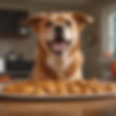 A happy dog enjoying a pumpkin cookie treat, tail wagging with excitement.