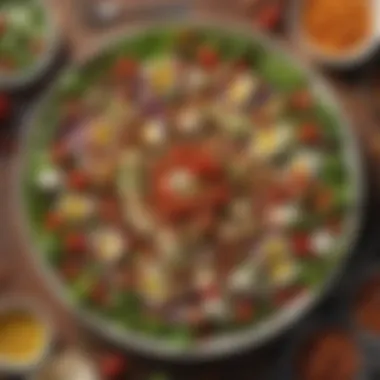 Close-up of a hearty salad loaded with greens and toppings