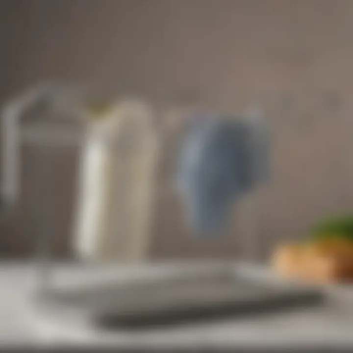 A well-organized drying rack with dish cloths hanging neatly