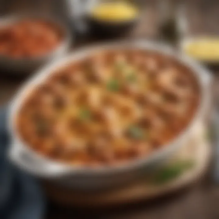 A hearty meat and pasta casserole, bubbling with flavor and garnished with herbs
