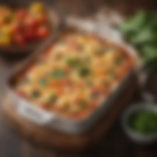 A delicious vegetarian casserole filled with colorful vegetables and topped with cheese