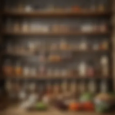 An organized pantry showing essential cooking ingredients.