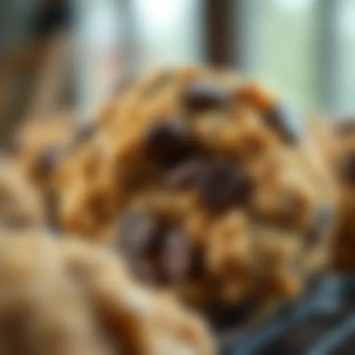 A close-up view of oatmeal cookie dough with added chocolate chips