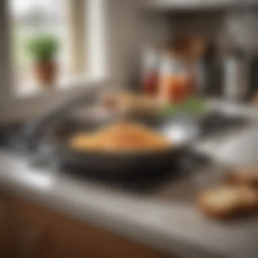 A well-organized kitchen countertop displaying various cleaning tools