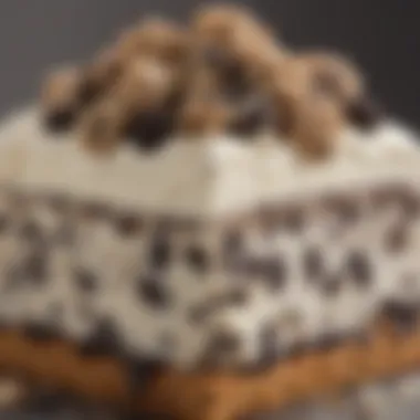 A close-up of the rich cookies and cream ice cream cake with crunchy cookie bits.