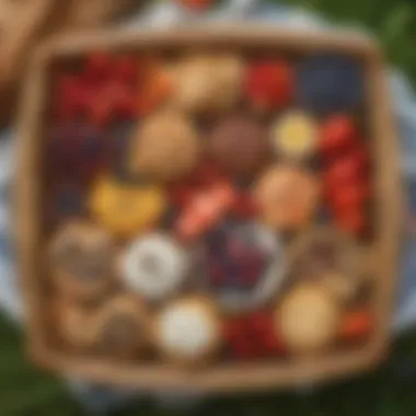 A selection of assorted desserts beautifully displayed in a picnic basket