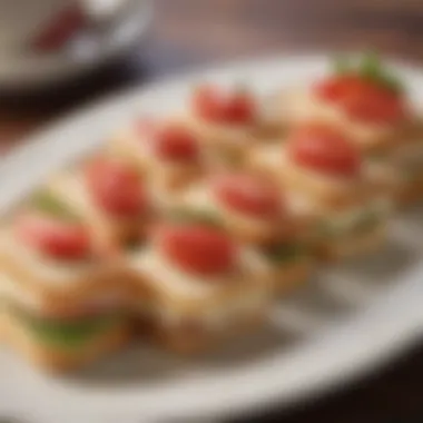 A close-up of elegant finger sandwiches arranged artistically on a platter