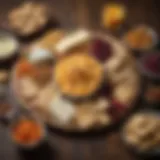 A colorful platter of assorted cheese and crackers