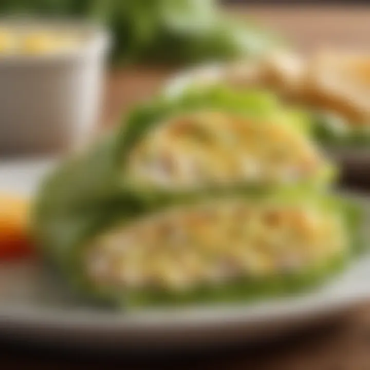 Healthy egg salad wrapped in lettuce leaves