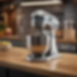 A sleek electric mixer on a wooden countertop