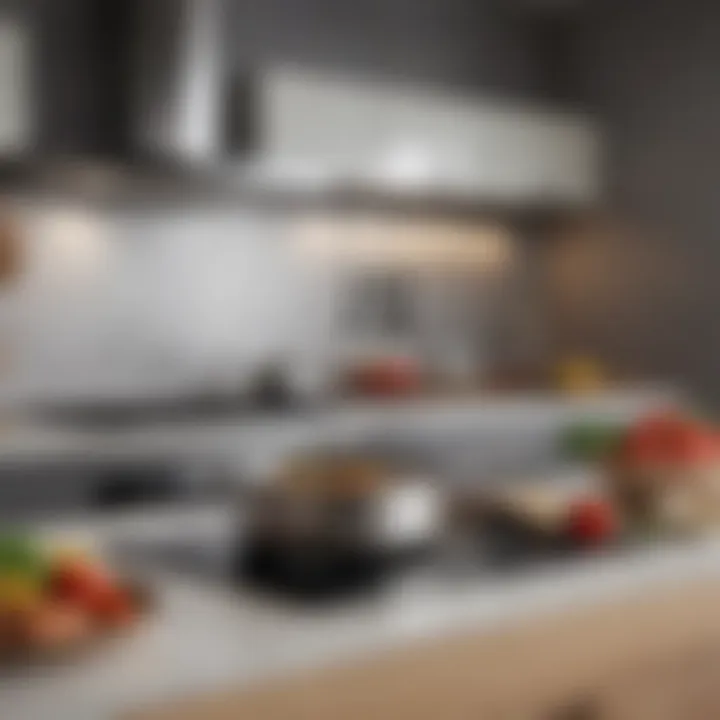 An elegant kitchen setup featuring induction cookware in use