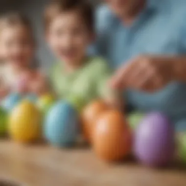 Decorating Easter Eggs Together Children and adults laughing while decorating Easter eggs together