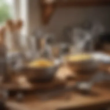 Essential Baking Tools A collection of essential baking tools including measuring cups and whisks