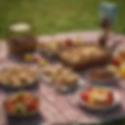 A beautifully arranged picnic spread on a checkered blanket.