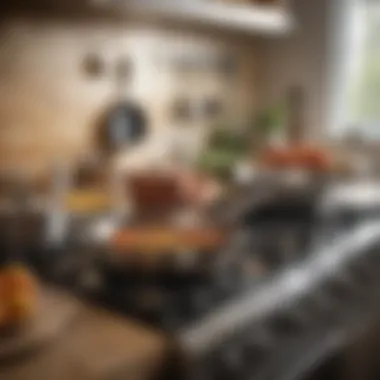 An array of pots and pans in an elegant kitchen setting.