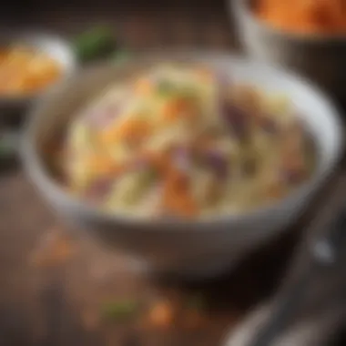 Crispy Coleslaw Mix A refreshing coleslaw in a bowl, ready to complement barbecue dishes