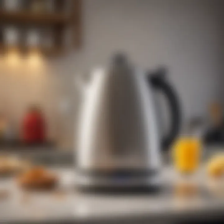 Stylish electric kettle on a kitchen shelf