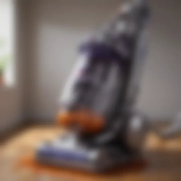 Close-up of Dyson vacuum cleaner features highlighting its advanced filtration system.